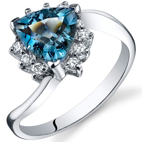 London Blue Topaz Ring Sterling Silver Trillion Shape 1.5 Cts