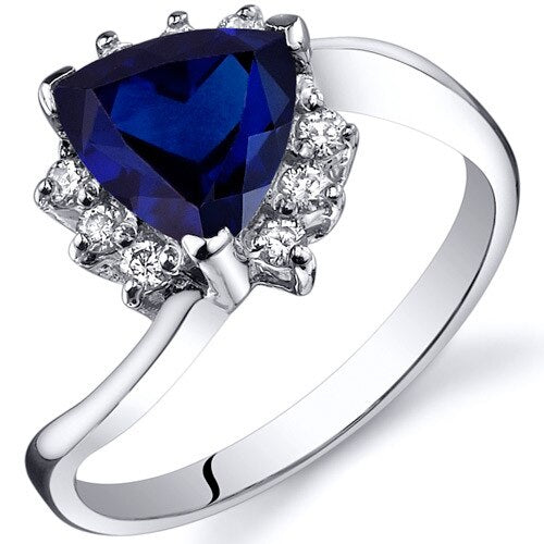 Blue Sapphire Ring Sterling Silver Trillion Shape 1.75 Carats