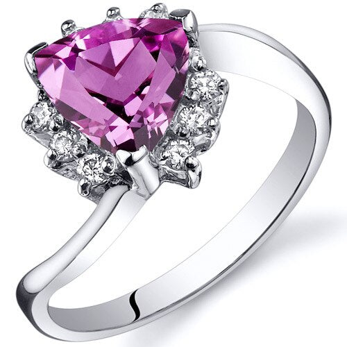 Pink Sapphire Ring Sterling Silver Trillion Shape 1.75 Carats