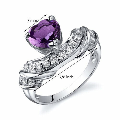 Amethyst Ring Sterling Silver Heart Shape 1 Carats