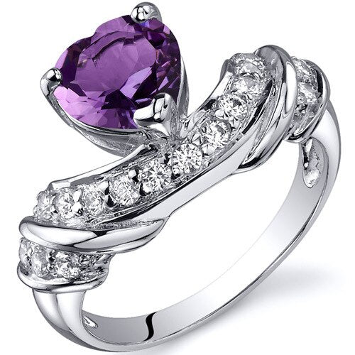 Amethyst Ring Sterling Silver Heart Shape 1 Carats