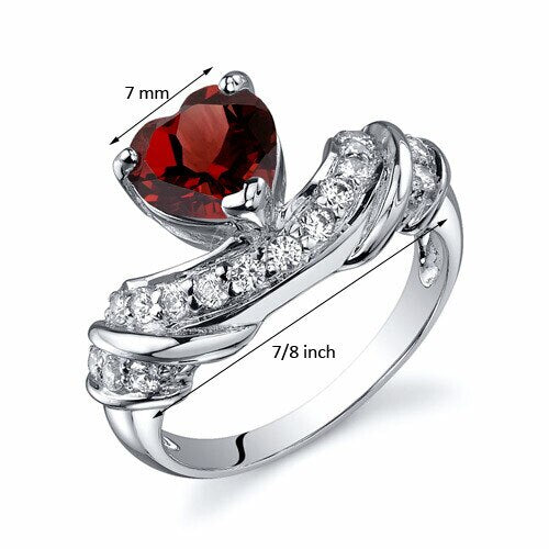 Garnet Ring Sterling Silver Heart Shape 1.5 Carats