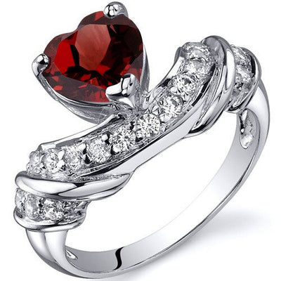 Garnet Ring Sterling Silver Heart Shape 1.5 Carats