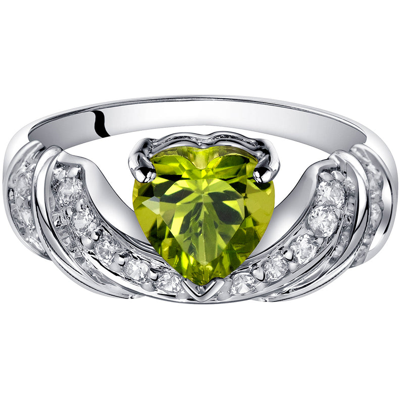 Peridot Heart Shape Sterling Silver Ring Size 9