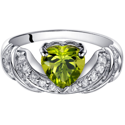 Peridot Heart Shape Sterling Silver Ring Size 8