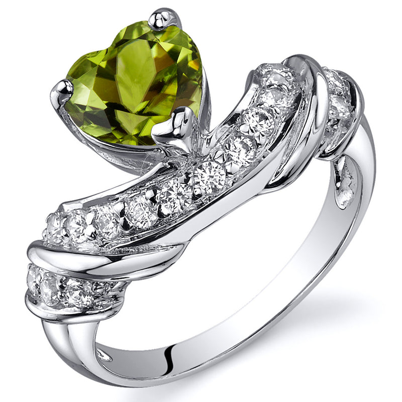 Peridot Heart Shape Sterling Silver Ring Size 7