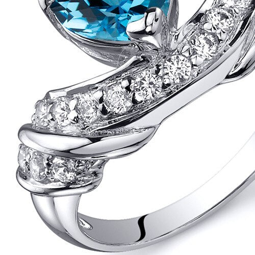 Swiss Blue Topaz Ring Sterling Silver Heart Shape 1.25 Carats