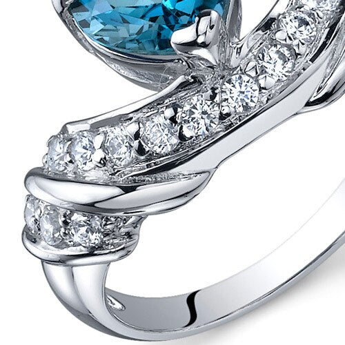 London Blue Topaz Ring Sterling Silver Heart Shape 1.25 Carats