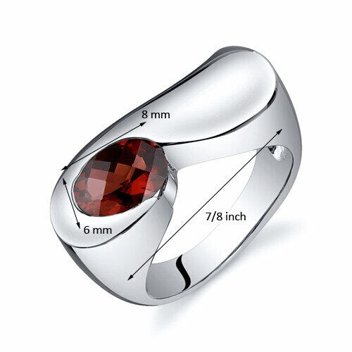 Garnet Ring Sterling Silver Oval Shape 1.5 Carats