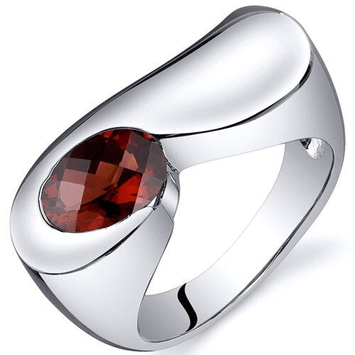 Garnet Ring Sterling Silver Oval Shape 1.5 Carats