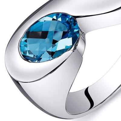 Swiss Blue Topaz Ring Sterling Silver Oval Shape 1.5 Carats