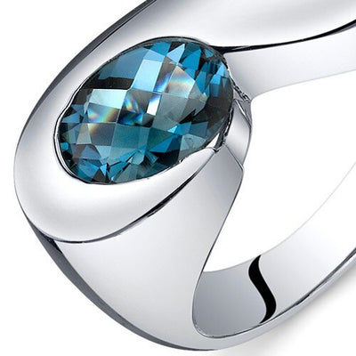 London Blue Topaz Ring Sterling Silver Oval Shape 1.5 Carats