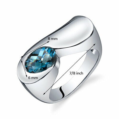 London Blue Topaz Ring Sterling Silver Oval Shape 1.5 Carats