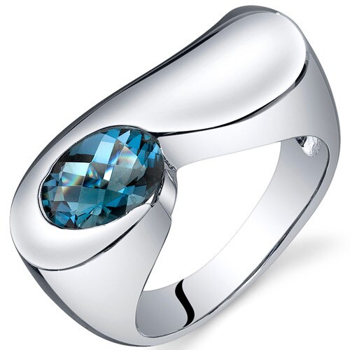 London Blue Topaz Ring Sterling Silver Oval Shape 1.5 Carats