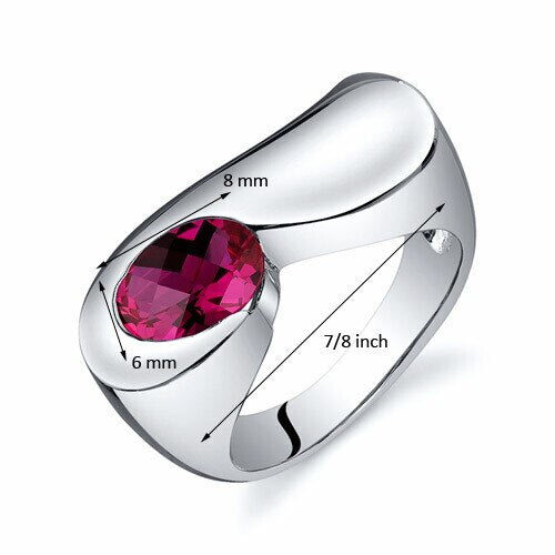 Ruby Ring Sterling Silver Oval Shape 1.75 Carats