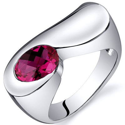 Ruby Ring Sterling Silver Oval Shape 1.75 Carats