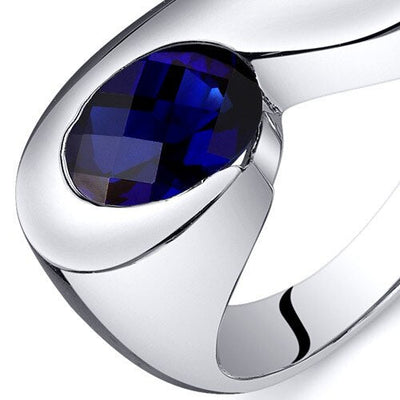 Blue Sapphire Ring Sterling Silver Oval Shape 1.75 Carats