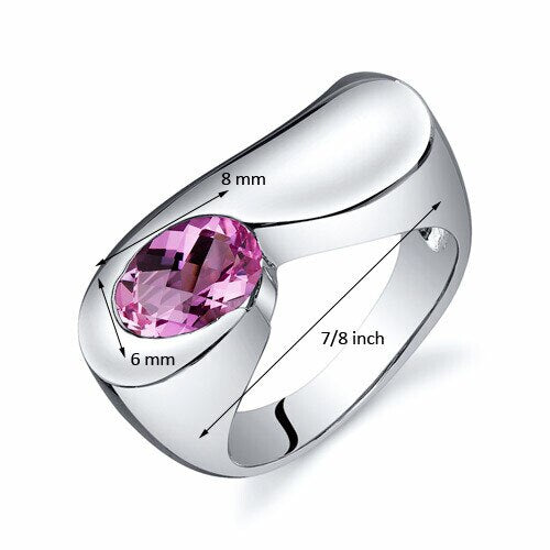 Pink Sapphire Ring Sterling Silver Oval Shape 1.75 Carats