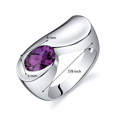 Alexandrite Ring Sterling Silver Oval Shape 1.75 Carats