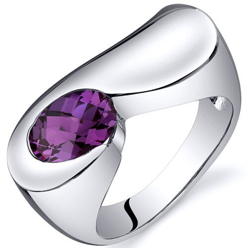 Alexandrite Ring Sterling Silver Oval Shape 1.75 Carats