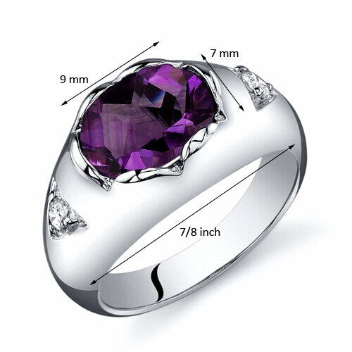 Amethyst Ring Sterling Silver Oval Shape 1.5 Carats