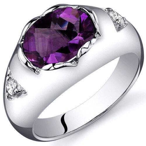 Amethyst Ring Sterling Silver Oval Shape 1.5 Carats