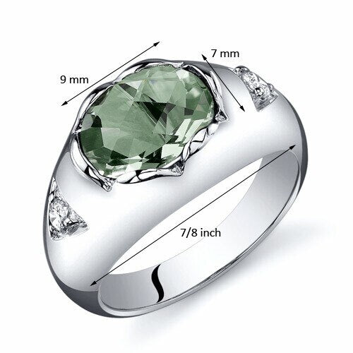 Green Amethyst Ring Sterling Silver Oval Shape 1.5 Carats