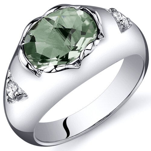 Green Amethyst Ring Sterling Silver Oval Shape 1.5 Carats