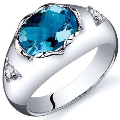 Swiss Blue Topaz Ring Sterling Silver Oval Shape 2 Carats