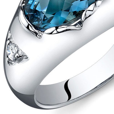 London Blue Topaz Ring Sterling Silver Oval Shape 2 Carats