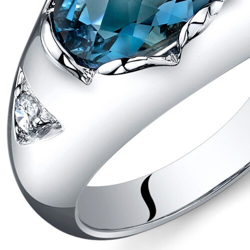 London Blue Topaz Ring Sterling Silver Oval Shape 2 Carats