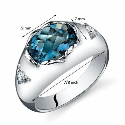 London Blue Topaz Ring Sterling Silver Oval Shape 2 Carats