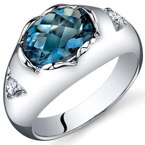 London Blue Topaz Ring Sterling Silver Oval Shape 2 Carats