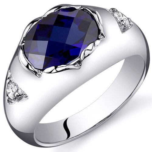 Blue Sapphire Ring Sterling Silver Oval Shape 2.5 Carats