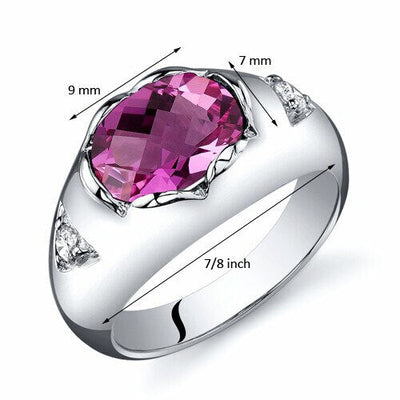 Pink Sapphire Ring Sterling Silver Oval Shape 2.5 Carats