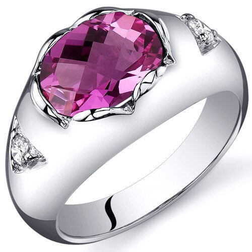 Pink Sapphire Ring Sterling Silver Oval Shape 2.5 Carats