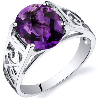 Amethyst Ring Sterling Silver Oval Shape 2.25 Carats