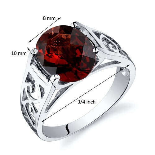 Garnet Ring Sterling Silver Oval Shape 3 Carats