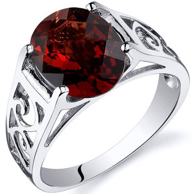 Garnet Ring Sterling Silver Oval Shape 3 Carats