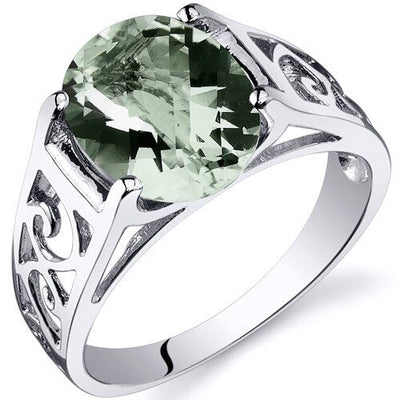 Green Amethyst Ring Sterling Silver Oval Shape 2.25 Carats