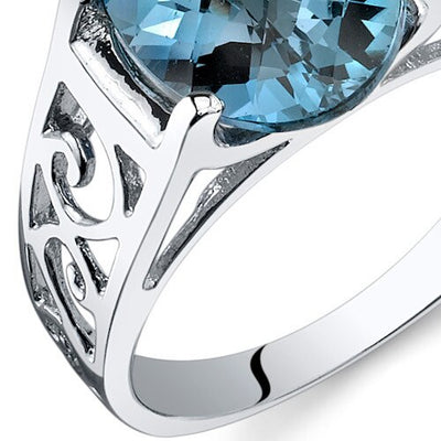 London Blue Topaz Ring Sterling Silver Oval Shape 2.75 Carats