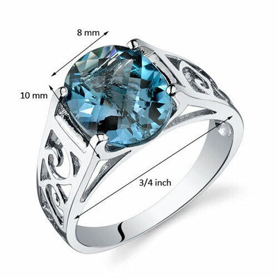 London Blue Topaz Ring Sterling Silver Oval Shape 2.75 Carats