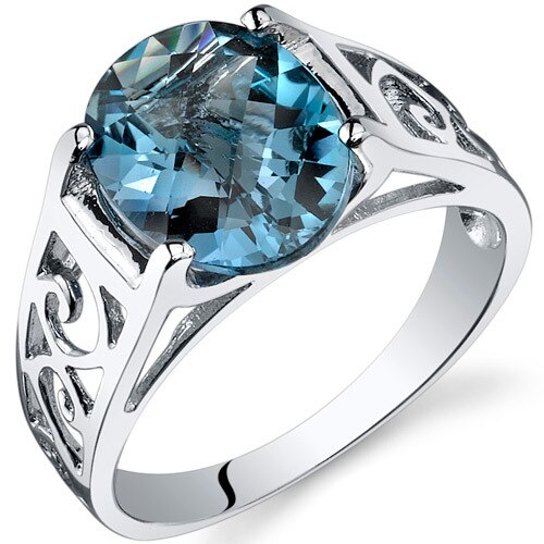 London Blue Topaz Ring Sterling Silver Oval Shape 2.75 Carats