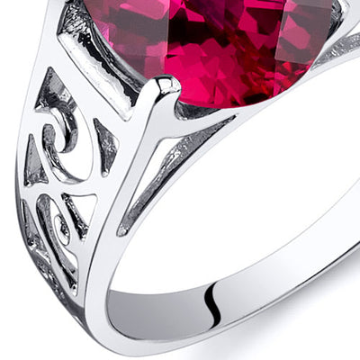 Created Ruby Oval Cut Sterling Silver Ring Size 9