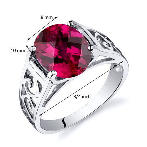 Created Ruby Oval Cut Sterling Silver Ring Size 5