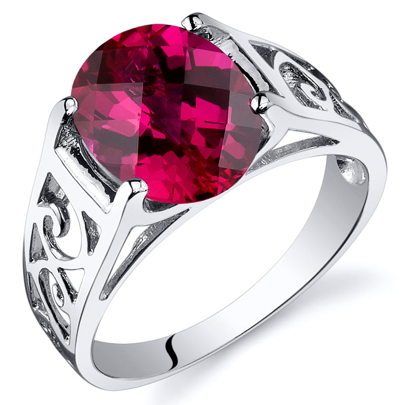 Created Ruby Oval Cut Sterling Silver Ring Size 5