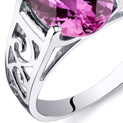 Pink Sapphire Ring Sterling Silver Oval Shape 3.5 Carats