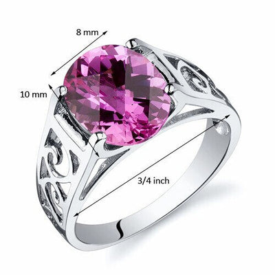 Pink Sapphire Ring Sterling Silver Oval Shape 3.5 Carats