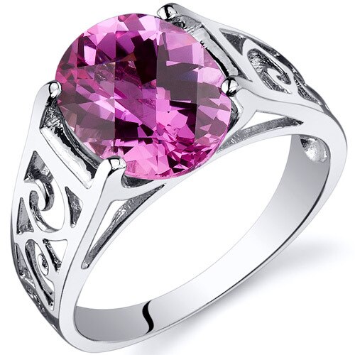 Pink Sapphire Ring Sterling Silver Oval Shape 3.5 Carats