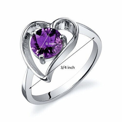 Amethyst Ring Sterling Silver Round Shape 0.75 Carats